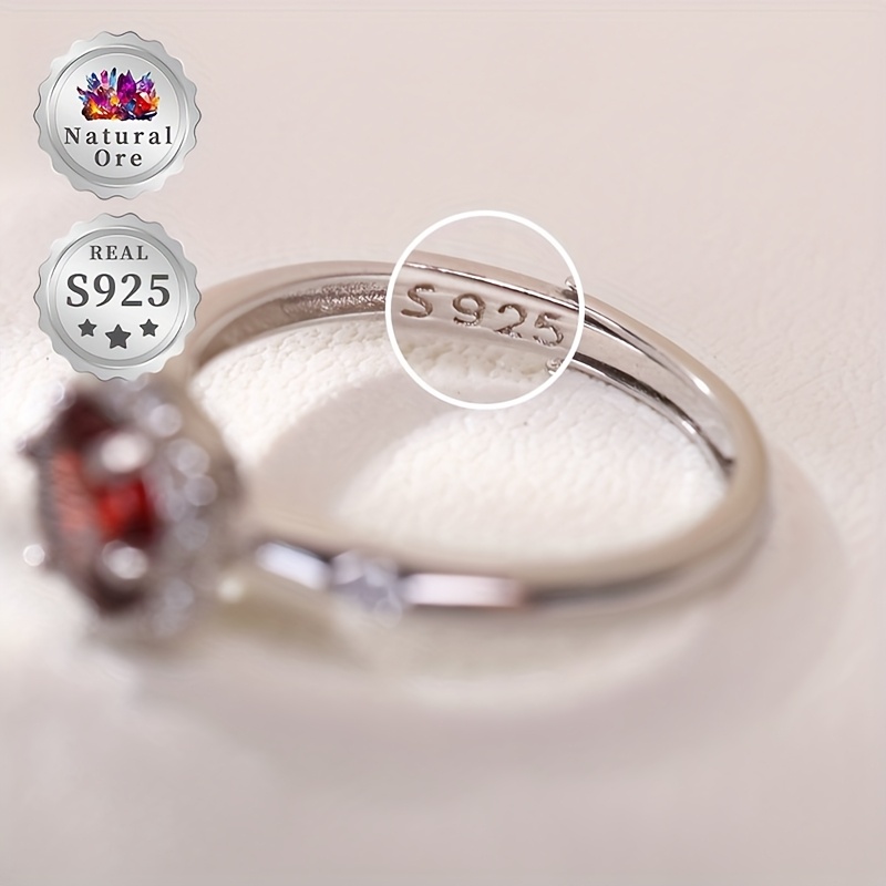 Women's Adjustable S925 Silver Red Garnet Ring, Wedding Gift